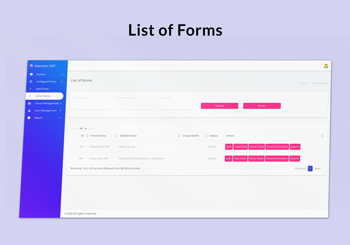 Attention DRT list of forms